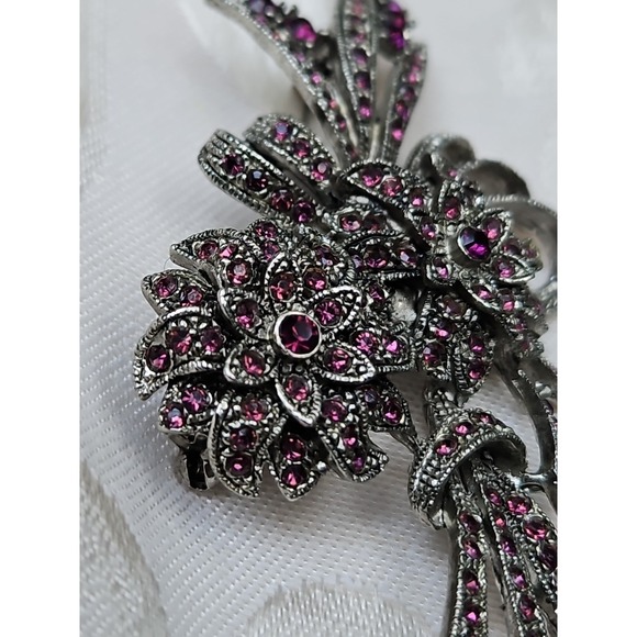 Ciner Amethyst Rhinestone Flower Brooch Chrysanthemum Vintage USA 3.75" - Picture 2 of 11